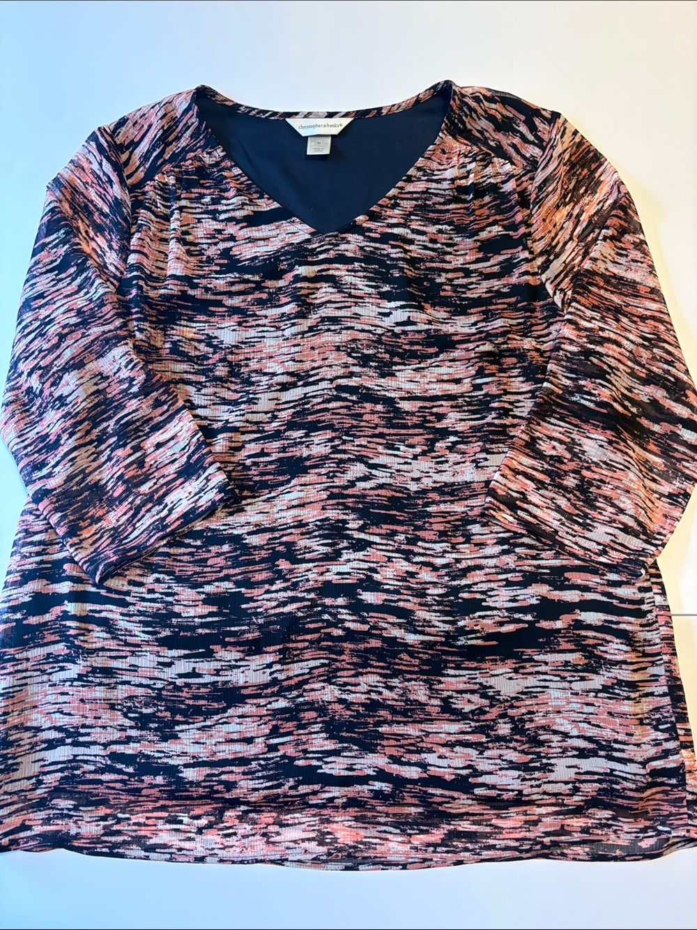 Christopher & Banks Navy Pink Heathered V-Neck Top